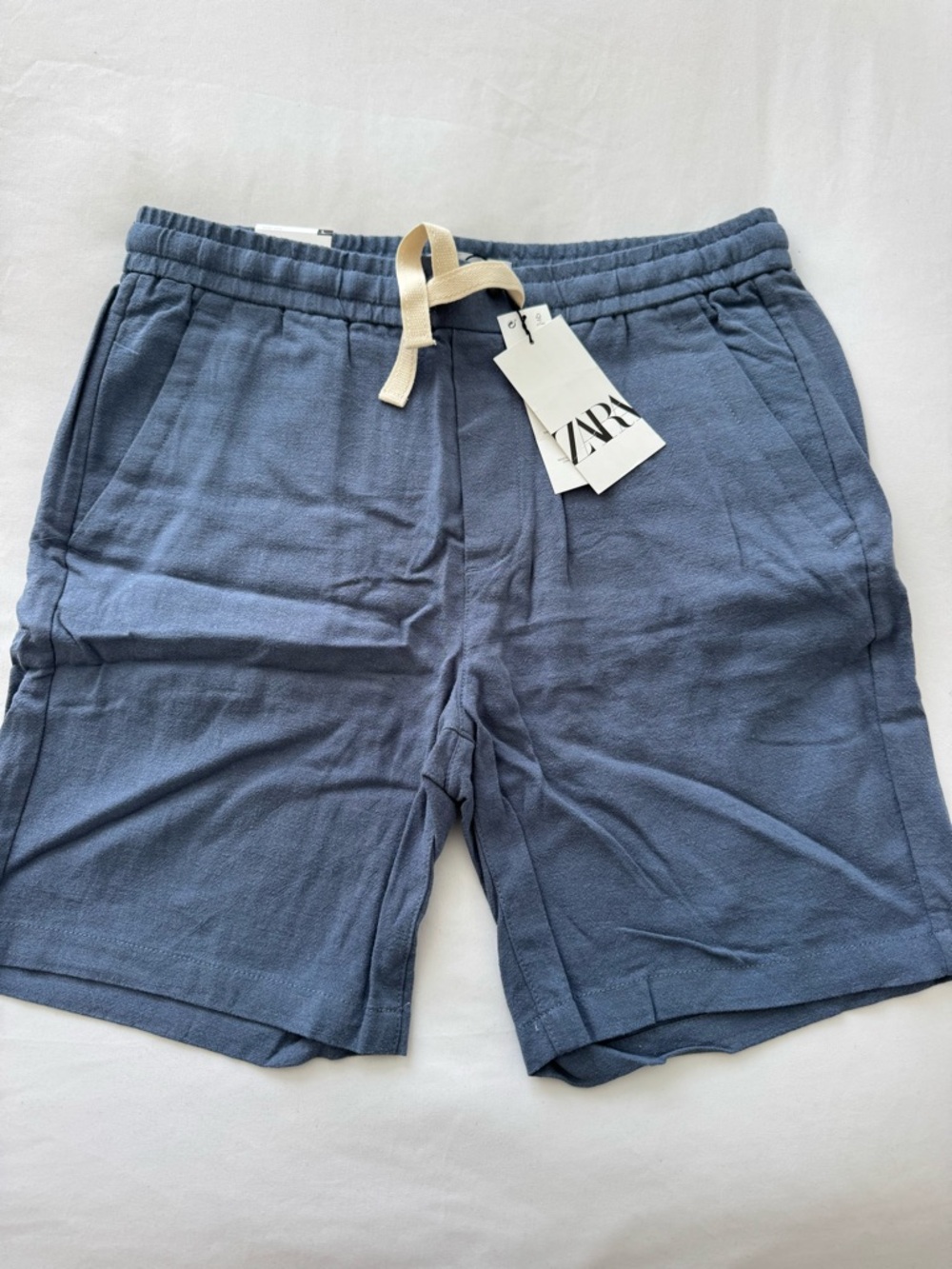 ZARA Men's Slate Blue Cotton Drawstring Athletic Shorts